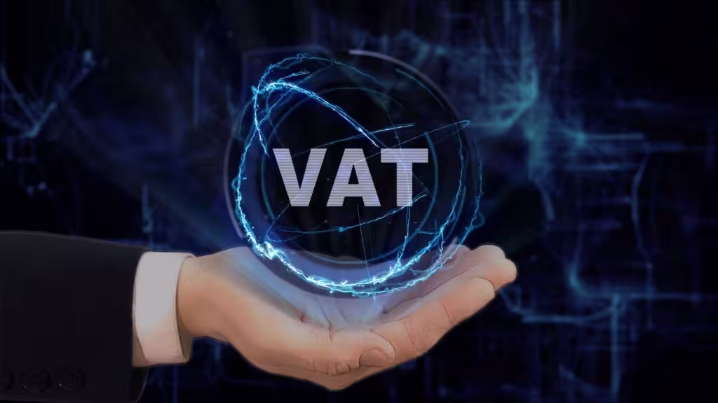 Hand holding glowing VAT symbol