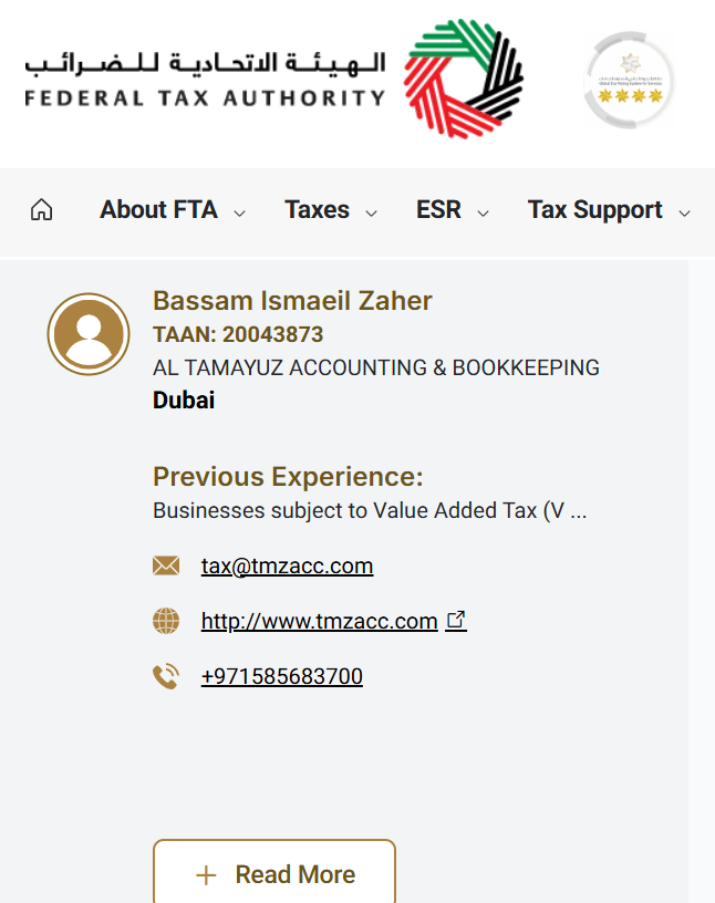 FTA Authorized Tax Agent — Bassam Zaher