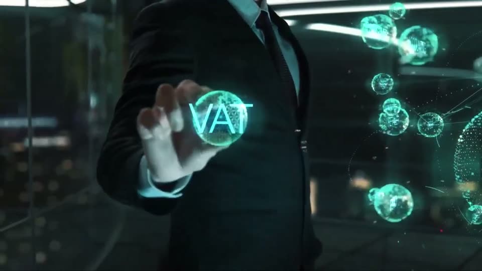 A consultant touching the word VAT as a hologram